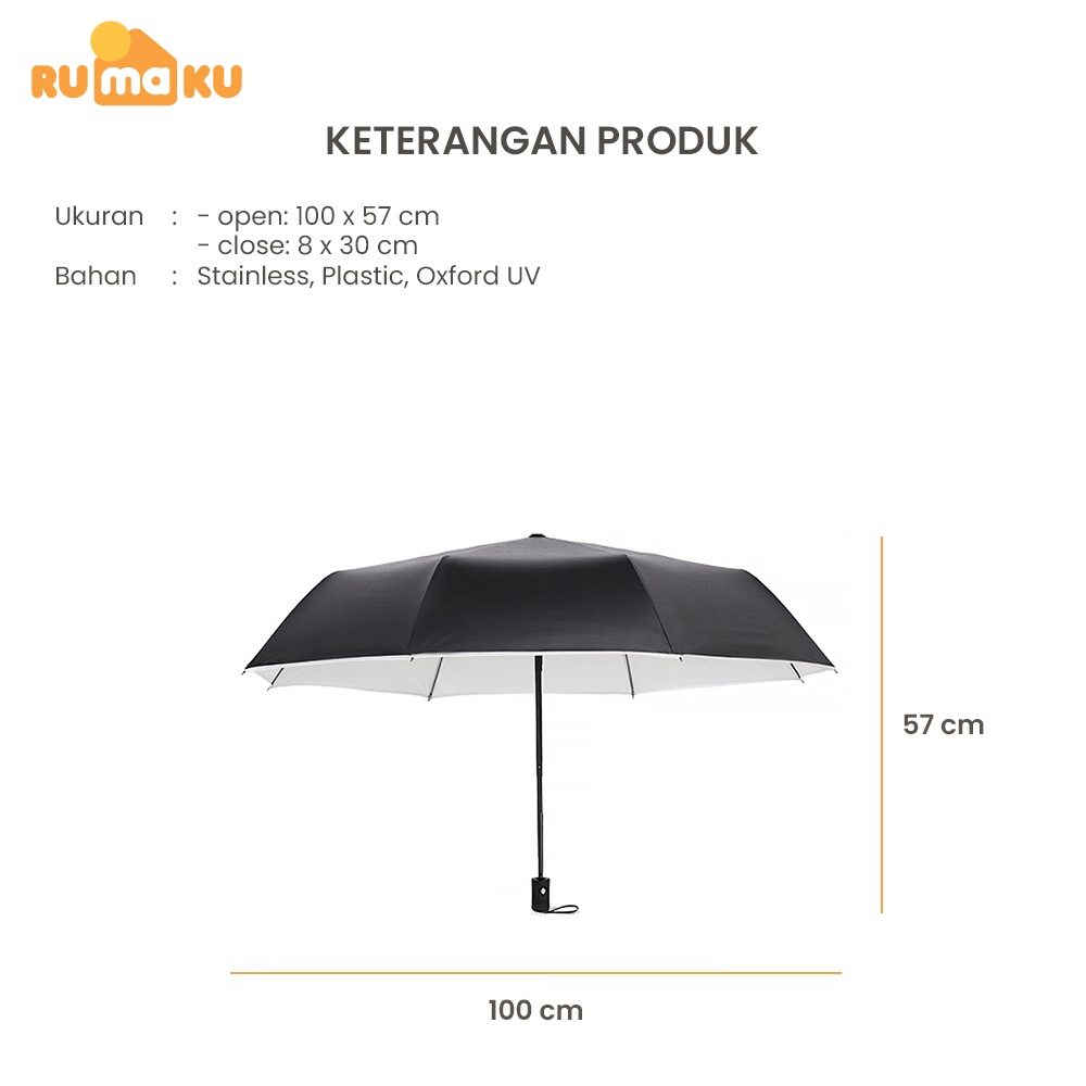 Rumaku Payung Lipat Polos Otomatis Buka Tutup Anti UV Lipat Tiga Premium Quality