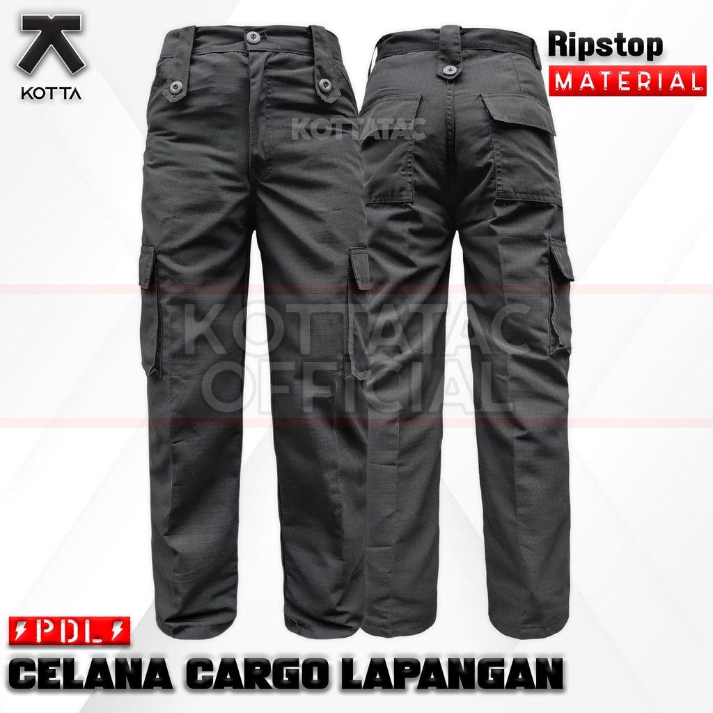 CELANA PDL PANJANG CARGO HITAM LAPANGAN RIPSTOP PRIA UNISEX