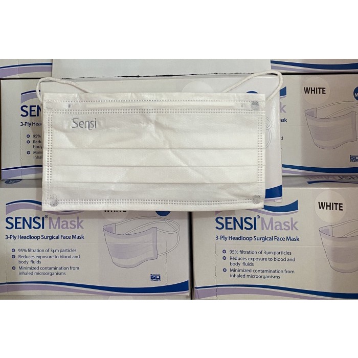 TERMURAH MASKER SENSI SURGICAL FACE MASK HIJAB 3 PLY HEADLOOP WARNA PUTIH
