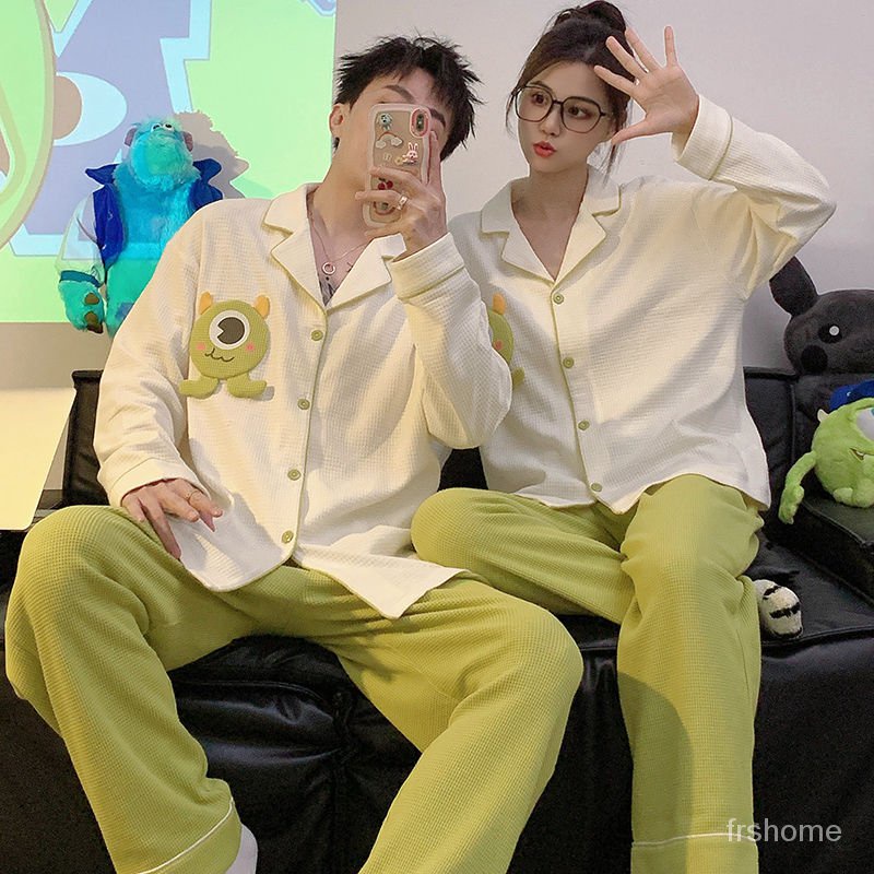 [✅BISA COD]#frs home#Pasangan piyama wanita model musim semi dan musim gugur lengan panjang longgar wafel kartun 2023 set