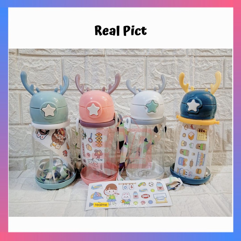Botol Tanduk Rusa 600mL + Tali / Botol Tanduk Free Stiker / Botol Minum Anak / Botol Minum ANti Tumpah