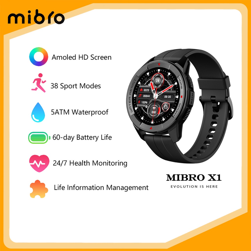 Mibro X1 Jam Tangan Pintar 1.3 Inci AMOLED Layar HD Baterai 350MAh 5ATM Jam Tangan Pintar Olahraga Pria Wanita Tahan Air untuk IOS Android