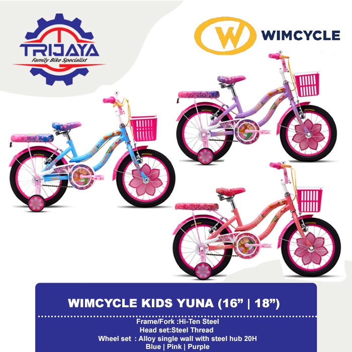 Wimcycle Yuna Sepeda Anak Perempuan dengan Keranjang Ukuran 18 / 20 inch