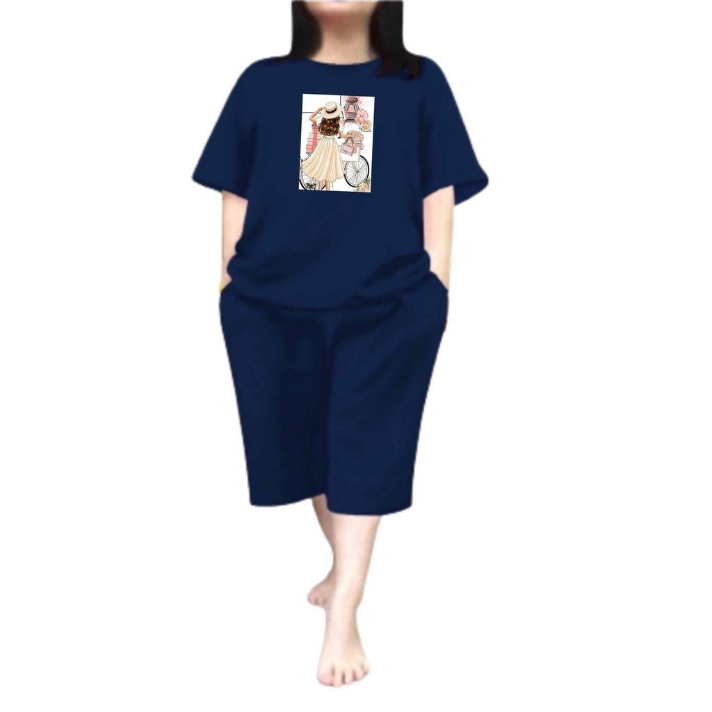 Baju Setelan Wanita Dewasa Jumbo Ld 115 Cm One Set Wanita Kaos dan Celana Pendek Oversize 3/4 Baju Setelan Cewek Dewasa Terbaru 2023 Kekinian Stelan Wanita  Dewasa Viral Set sepeda paris