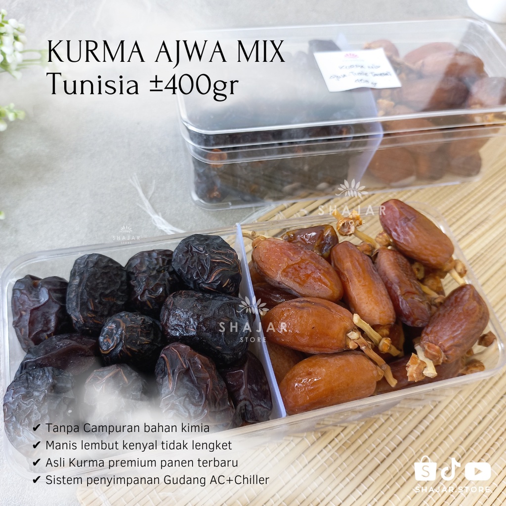 

Kurma Ajwa Mix Tunisia 2in1 400gr / Kurma Tunis tangkai Nabi Rasul Rasulullah / bahan jsr alami sunnah food