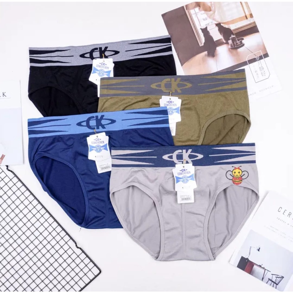 12 Pcs Celana Dalam Pria Merek CK (Cowok Keren) Brief  Bahan Rajut