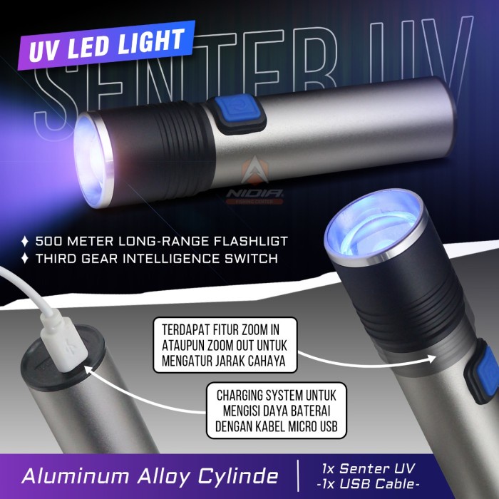 COD Senter UV LED Rechargeable ultraviolet untuk Assisthook - Metal Jig