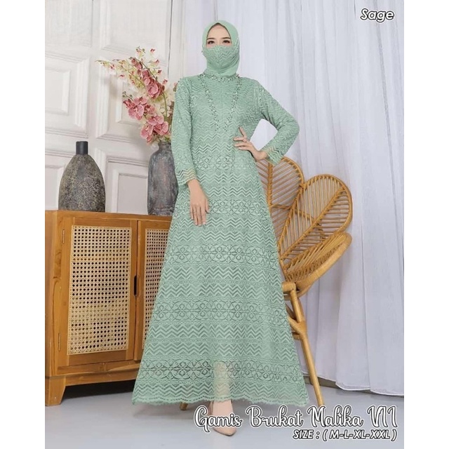 Permata Olshop / Gamis Kebaya Busui Brukat Malika ZK / Kebaya Gamis Payet Modern / Gamis Kondangan / Gamis Lebaran