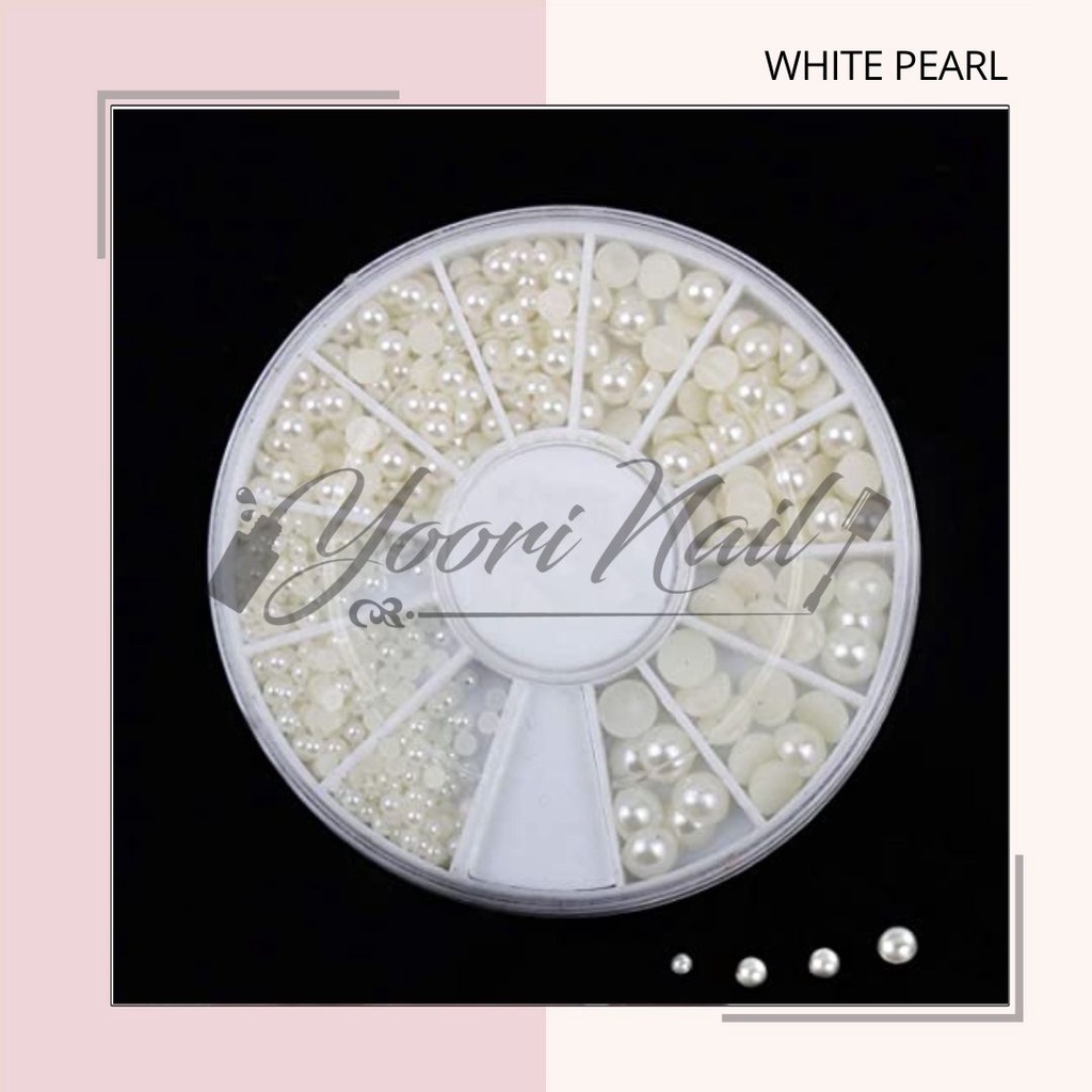 White pearl wheel mutiara putih rhinestones nail art hiasan kuku half pearl