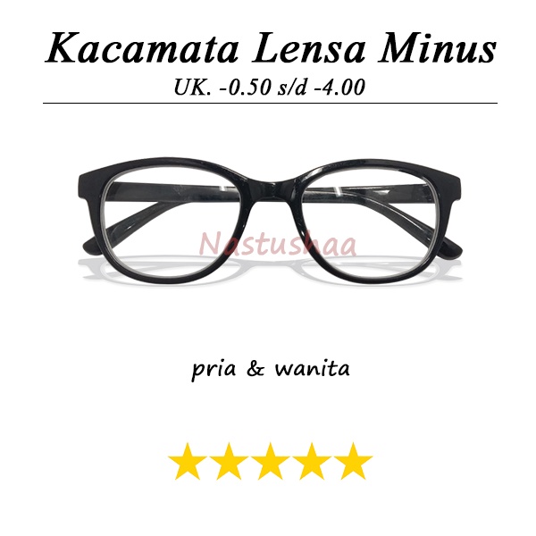 Kacamata Minus RABUN JAUH Lensa (-0.50 s/d -4.00) Frame Pria/Wanita Model Oval Hitam Kacamata Miopi Unisex NOCASE