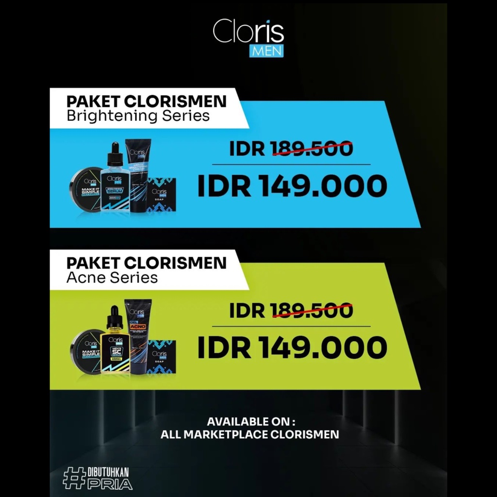 CLORISMEN Cloris men soap paket lengkap acne series brightening series cream serum Skincare Perawatan Wajah Pria Original