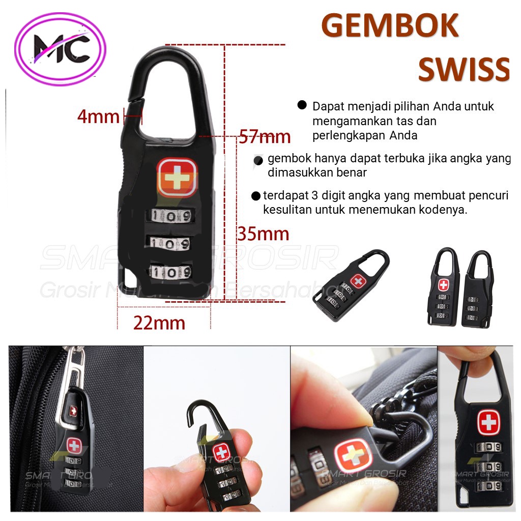 Gembok Kunci Koper Kode Angka Swiss Numeric Code For Copper Loker Tas Ransel Anti Maling