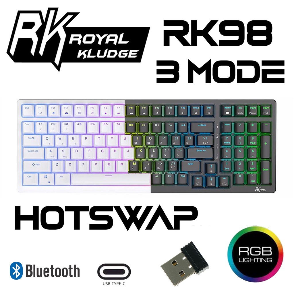 ROYAL KLUDGE RK98 RGB MECHANICAL KEYBOARD 3 MODE WIRELESS HOTSWAP