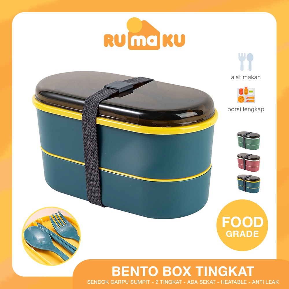 Rumaku Kotak Bekal Makan Siang Lunchbox 2 Layer 700 ml Free Alat Makan Tempat Makan Set