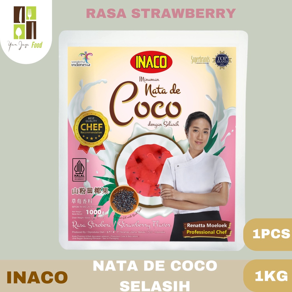 Inaco Nata De Coco Dengan Selasih Rasa Strawberry / Jeruk 1Kg 1 Pcs