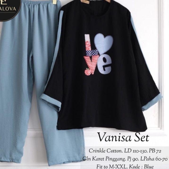 12.12 ✨Promo✨ VANISA SET LOVE CRINKLE PRINTING LD 110 // SETELAN KOMBINASI POLOS CRINKLE // ONE SET 