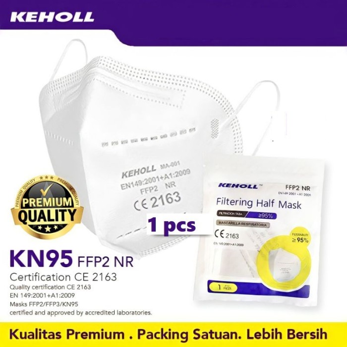 MASKER KN95 KN 95 WHITE PUTIH 4PLY 4 PLY EARLOOP KEHOLL KN90 1 PCS BAHAN BERKUALITAS 