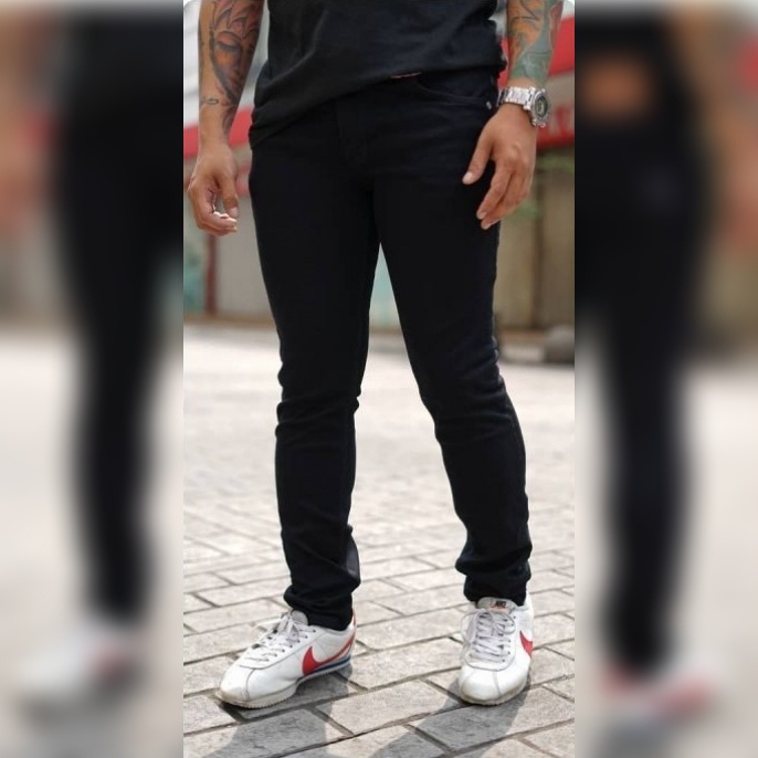 Celana jeans pria panjang slim fit skiny levis hitam pensil jumbo stretch melar