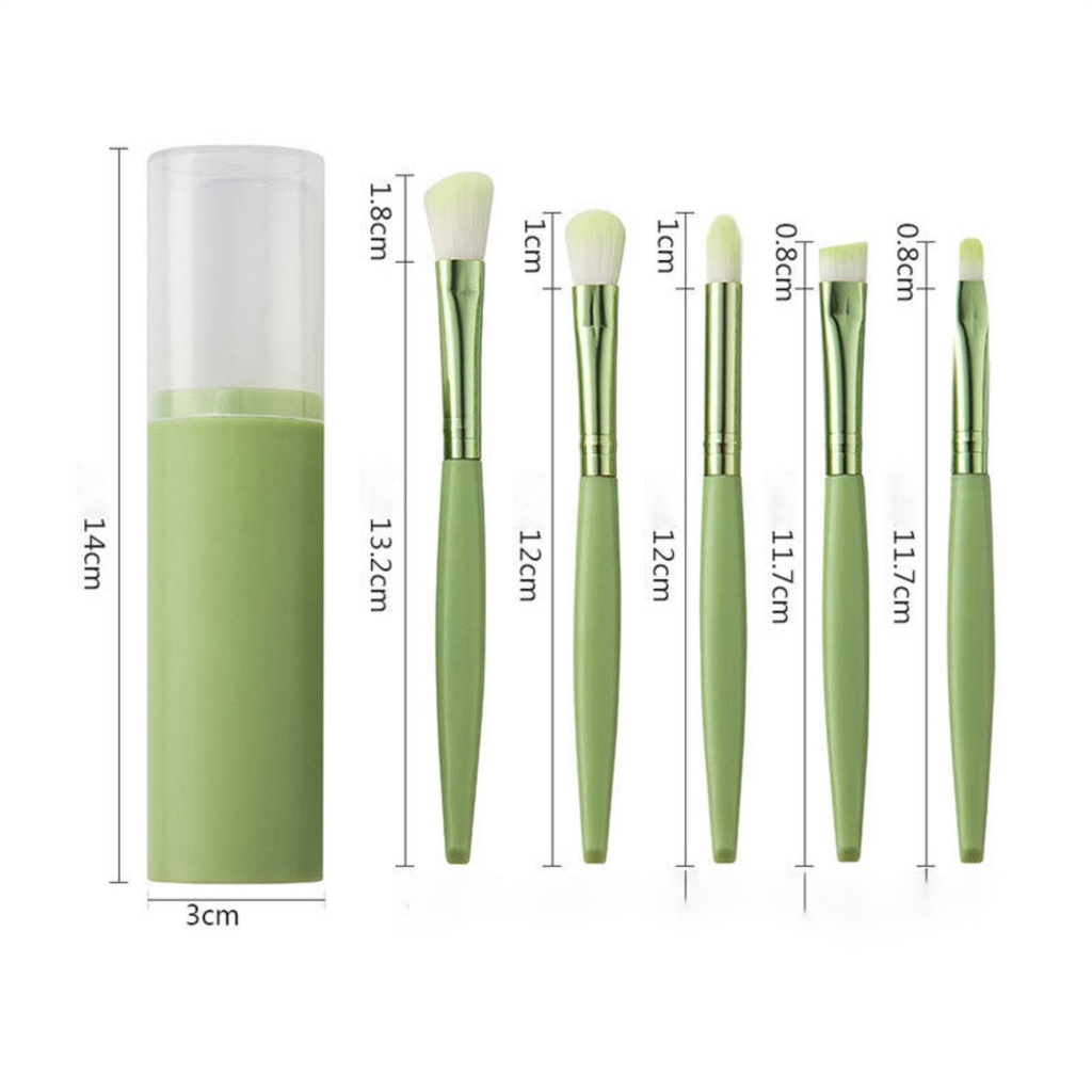 Make Up Brush Set Mini Tabung Green Series Kuas Rias Mata Isi 5 Pcs Bulu Halus