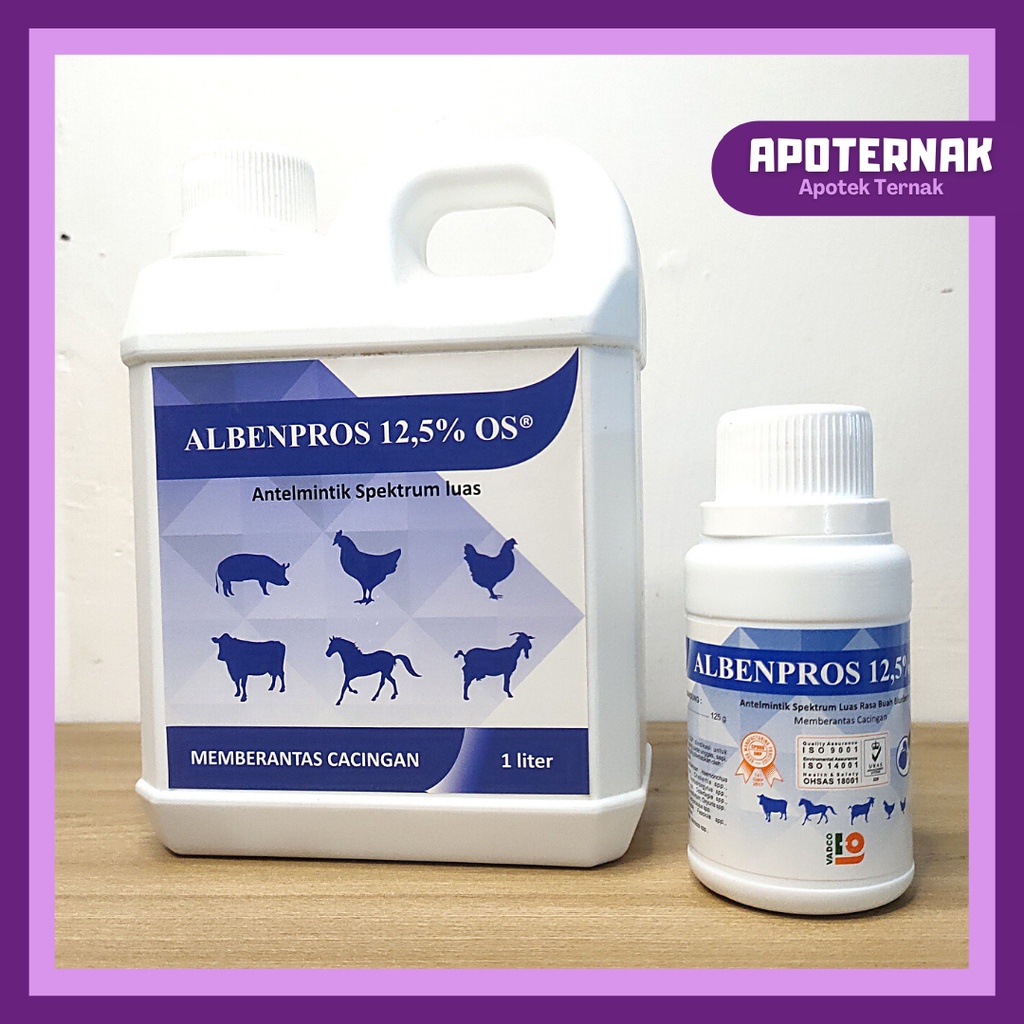 ALBENPROS 12.5% OS 1 Liter | Obat Cacing Ampuh Oral Untuk Sapi kambing Domba Unggas Rasa Blubery | Vadco