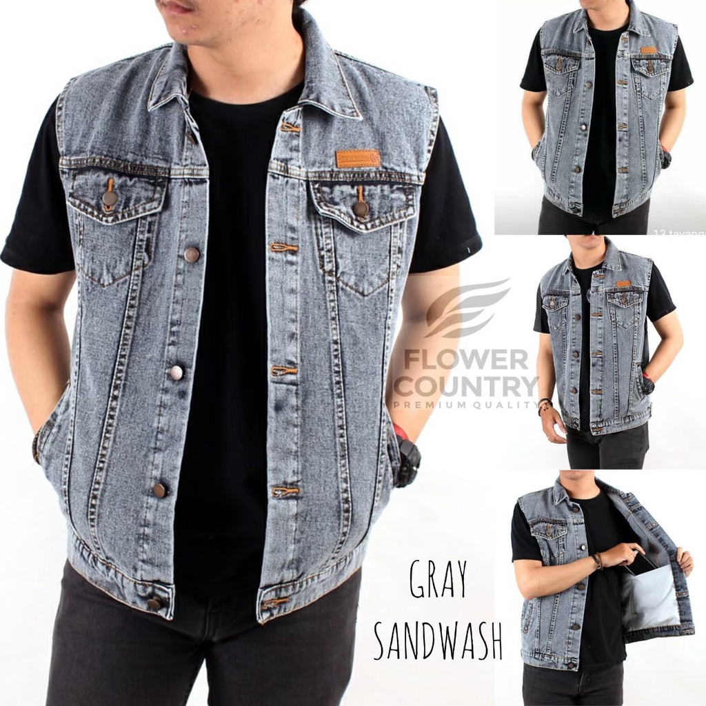 Jaket Rompi Ukuran Jumbo Jeans Denim Pria Keren Rompi Terlaris