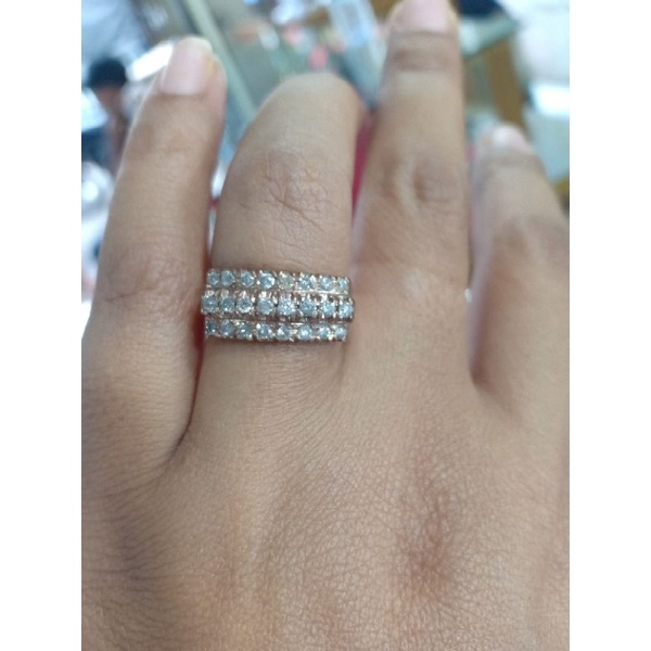 Cincin Baris 3 tingkat berlian medan asli