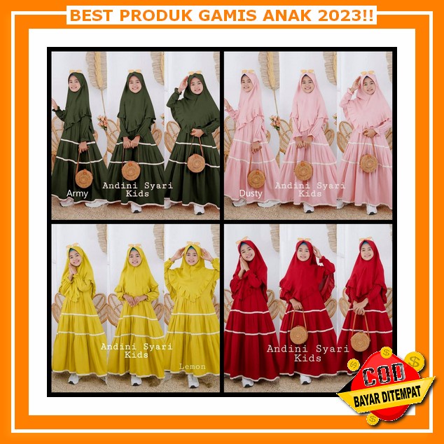 Baju Gamis Anak Model Baru 2023 9-12 Tahun Lora Set Kids Bahan Cringkle Import Gamis Anak Perempuan 