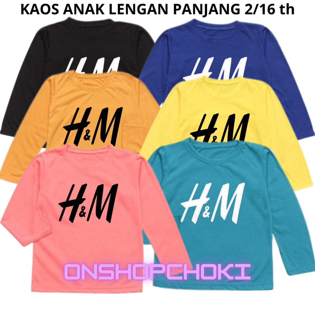 KAOS ANAK LENGAN PANJANG CEWEK/COWOK USIA 2/16 TH LOGO H.M CONTTOD COMBED PREMIUM