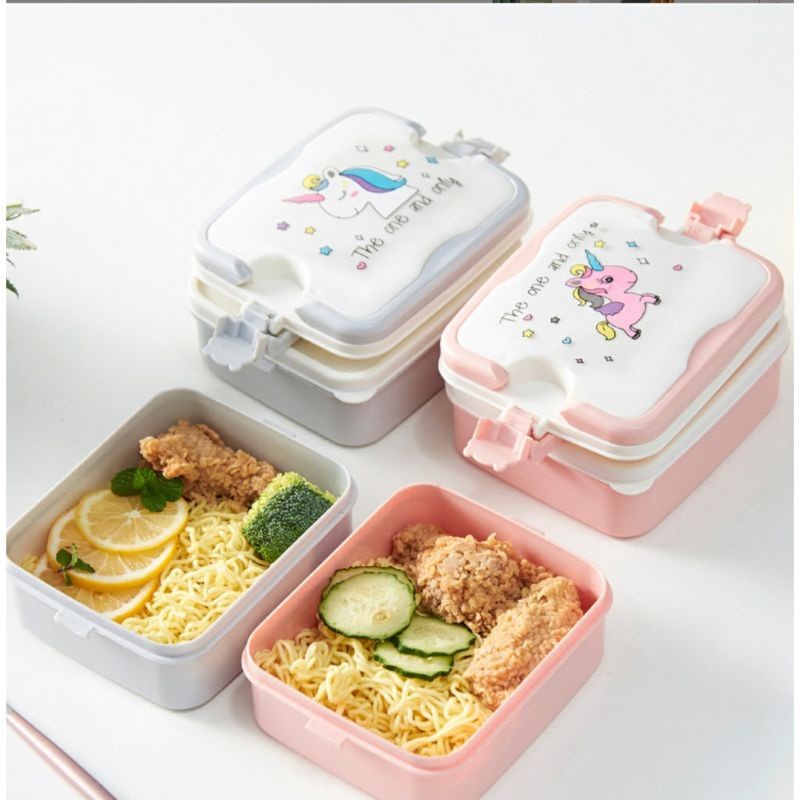 Lunch Box Unicorn Anak Set - Kotak Bekal Anak 2 Susun Unicorn