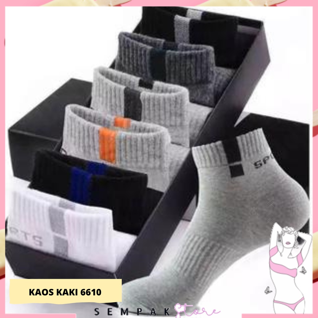 SS Kaos Kaki Pria Wanita Pendek 6610 Motif Sport Garis Kaos Kaki Olahraga Semata Kaki Unisex Kekinian Import