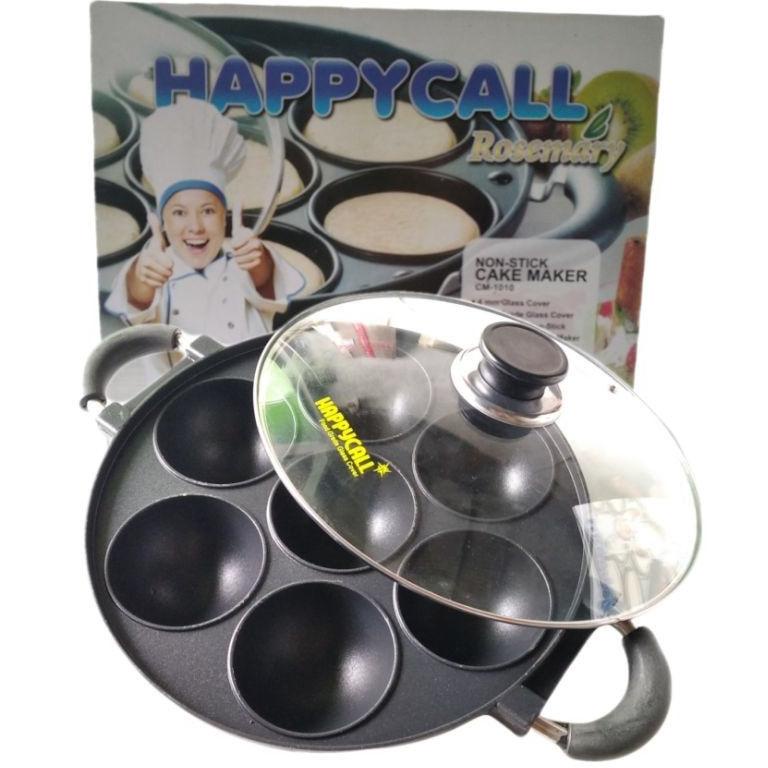 Siap Kirim HAPPY CALL Cetakan Kue Apem 7 Lubang Cekung Cetakan Kue Lumpur Bika Ambon Teflon Anti Len