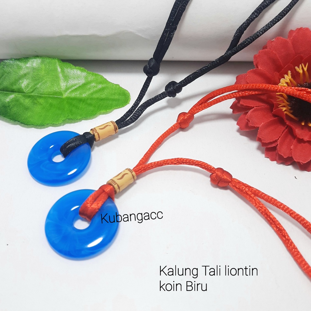 Kalung Koin Kalung Tali Liontin Giok Biru Kalung Pria Wanita Kalung Tali Kekinian