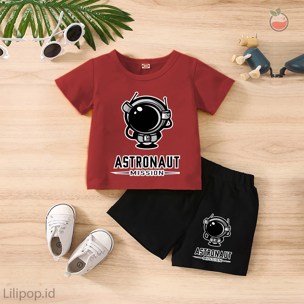 Baju Anak Stelan Kaos 3/4  astronot bear Cowok Cewek  Usia 1 - 4 Tahun Celana Pendek Harian