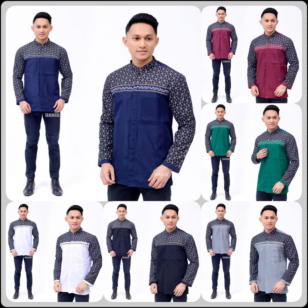 BAJU KOKO PRIA DEWASA LENGAN PANJANG MODERN TERBARU MOTIF BORDIR KOMBINASI BATIK BAHAN KATUN PREMIUM