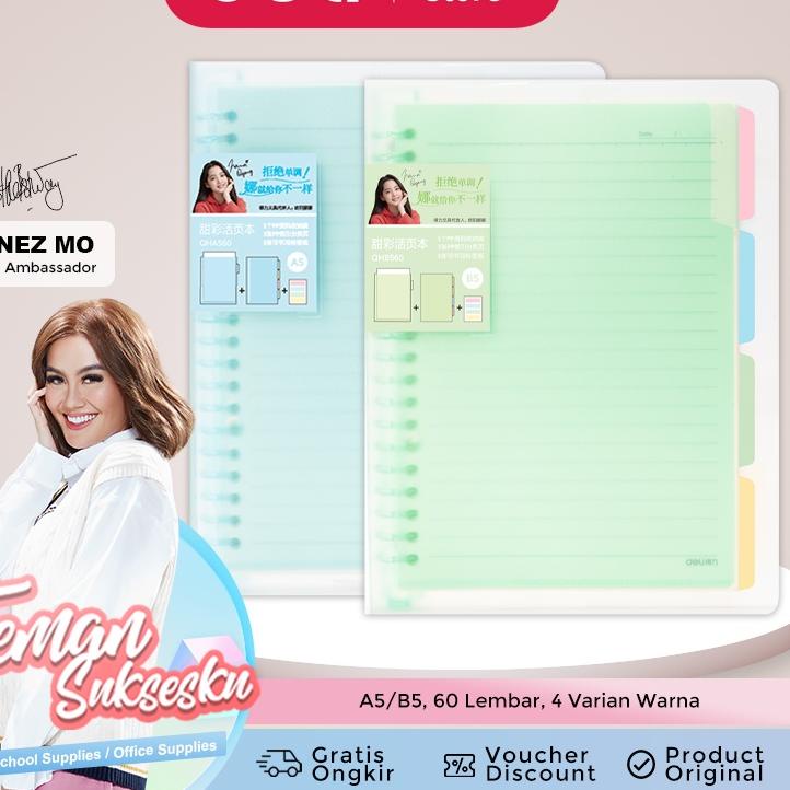 

12.12 SALE Deli Buku Vivid Lose Leaf Binder A5/B5 60 Halaman Warna Pastel QHA560 QHB560 !