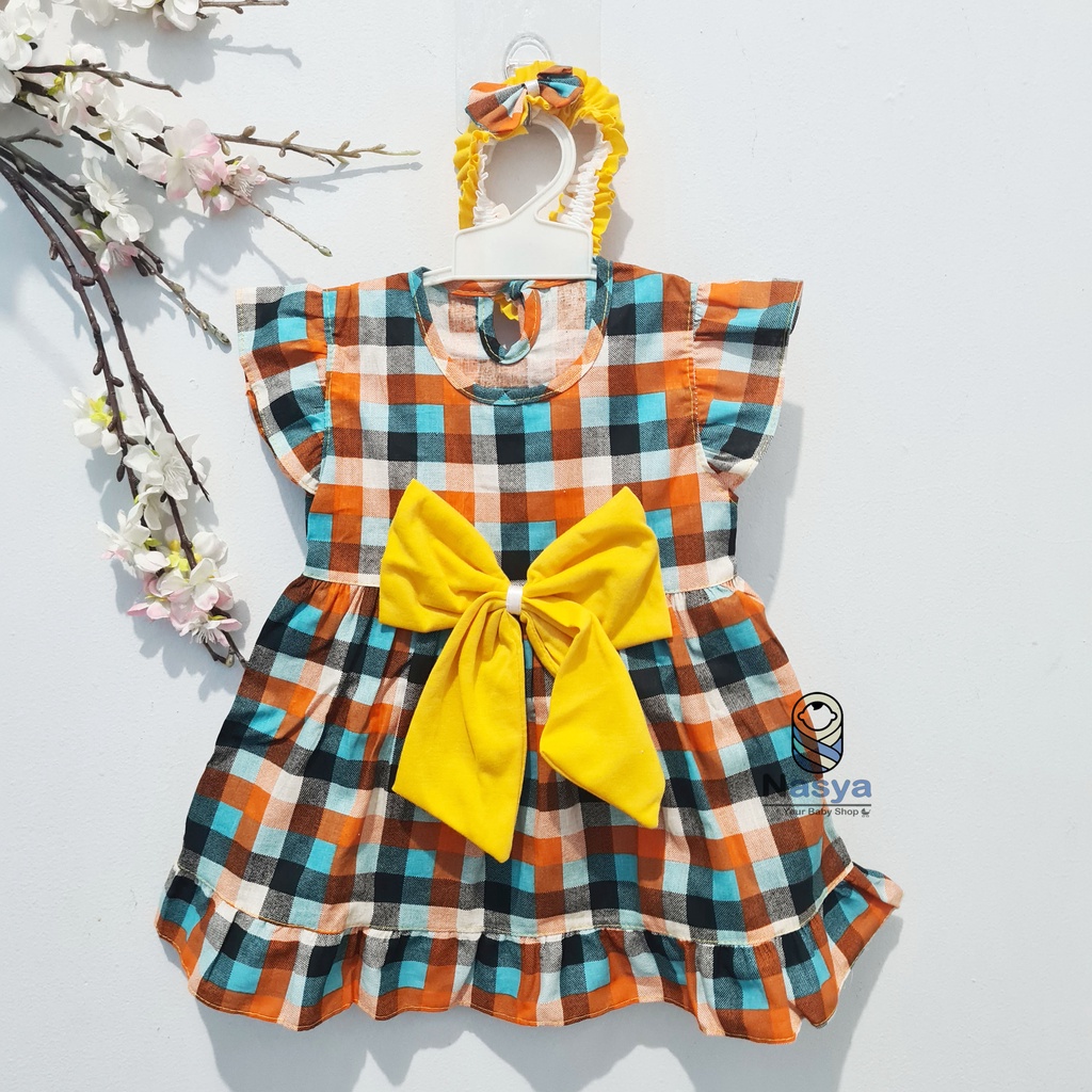 [P-053] Dress Bayi Lucu dengan bandana (0-6 bulan)