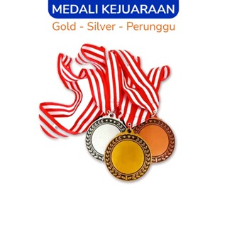 Image of Medali Warna Emas Perak Perunggu Plus Tali Merah Putih Medalion Mendali Gold Silver Bronze Penghargaan Lomba Kejuaraan Olimpiade Hadiah Wisuda Souvenir Acrylic Akrilik 100% Bahan Resin