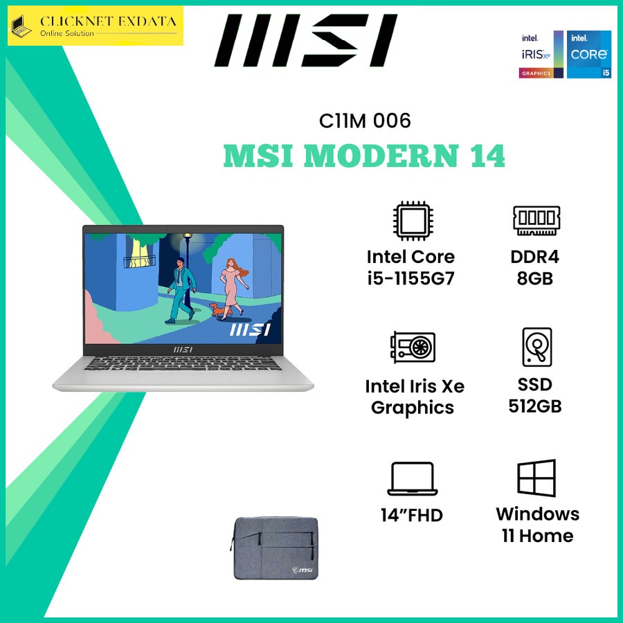 MSI MODERN 14 C11M 006 Intel Core i5-1155G7 8GB 512GB SSD FHD IPS W11