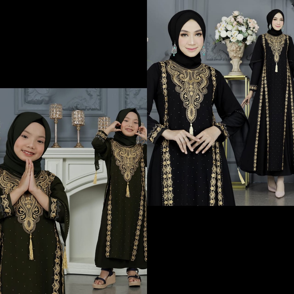Couple Abaya Muslim Wanita / Couple Abaya Ibu Dan Anak Perempuan / Bahan Ceruti Premium Original Ful