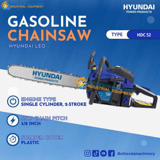 Mesin Gergaji Potong kayu / Gasoline Chainsaw Leo Hyundai HDC 52