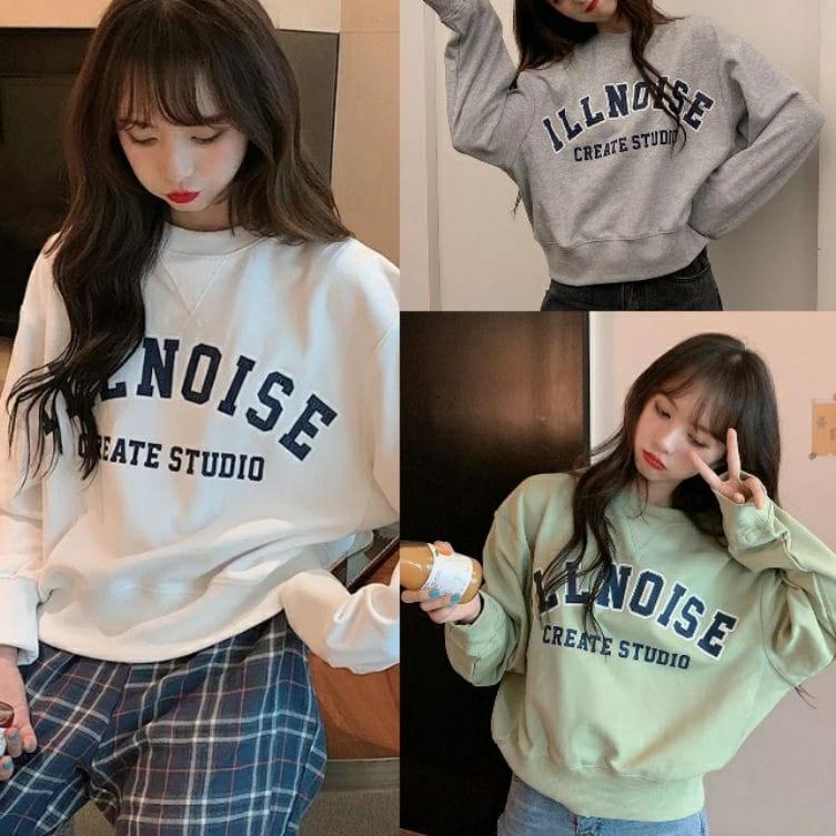 murah ILLNOISE CROP SWEATER WANITA  FLEECE OBLONG BASIC belkang