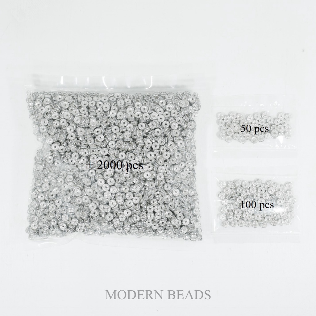 [100 pcs] Rondel / Spacer / Pembatas Mote Mutiara Cyrstal / Mote Sekat / Sekat Diamond 6mm 8mm Silver Gold