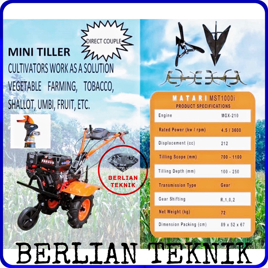 Traktor Sawah Tiller Matari MST 1000 I lengkap Mesin Bensin 8 HP
