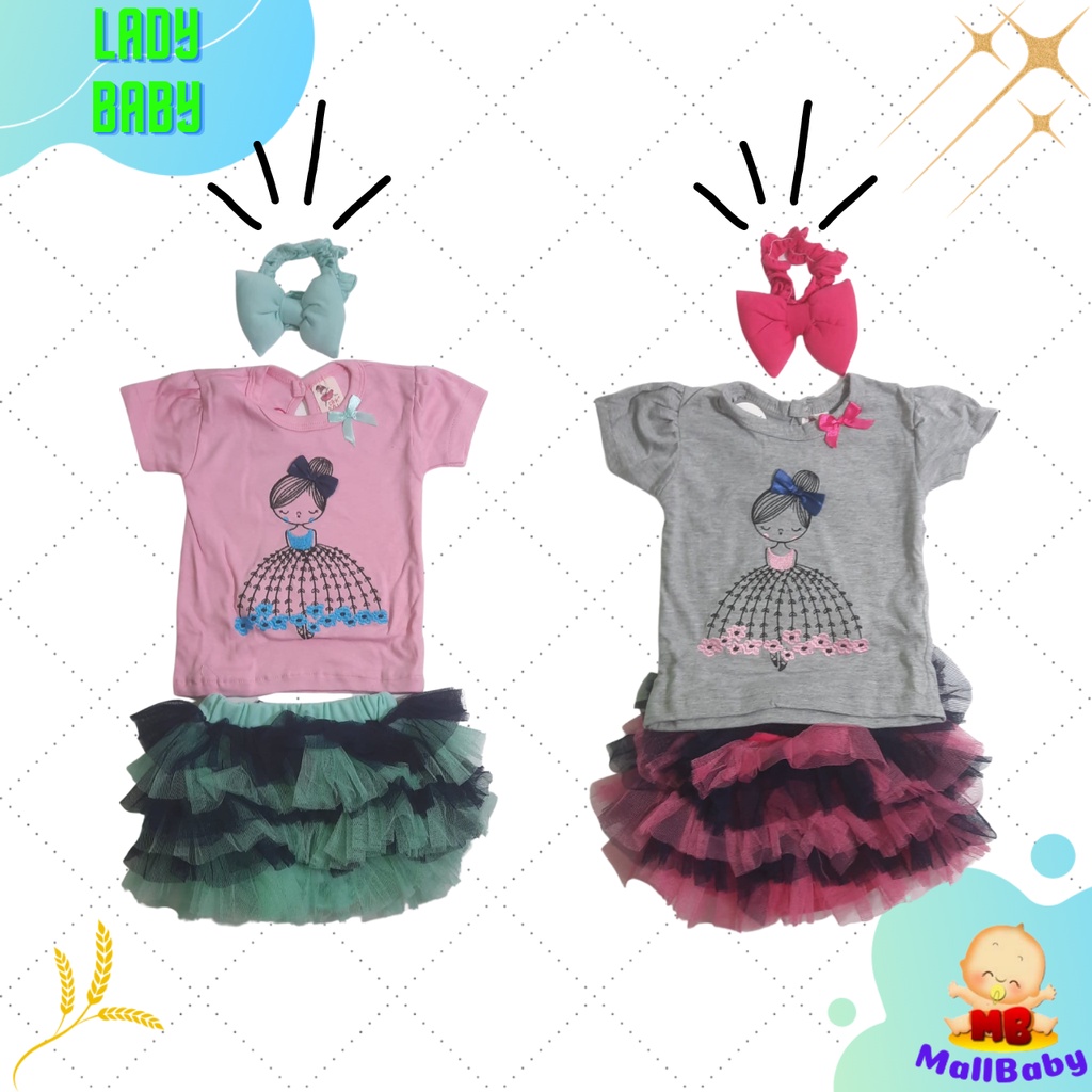 Baju Bayi Perempuan Setelan Pakaian Anak Cewek Rok Tutu Bonus Bandana LadyBaby