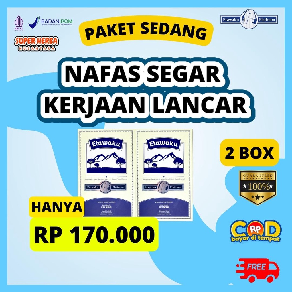 

[PAKET 2 BOX] | Etawaku Platinum | Susu Etawa Asli Mampu Mengatasi Sesak Nafas Nyeri Sendi Pegal Linu dan Memperlancar ASI