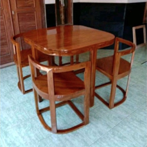RAY MEJA MAKAN OVAL KAYU JATI/SET MEJA MAKAN CAFE KAYU JATI