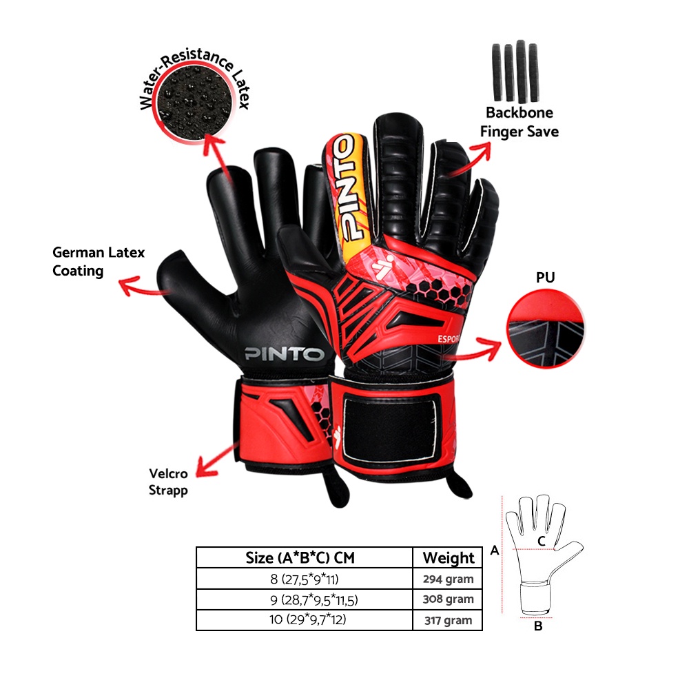 Sarung Tangan Kiper Tulang Dewasa PINTO Esporte