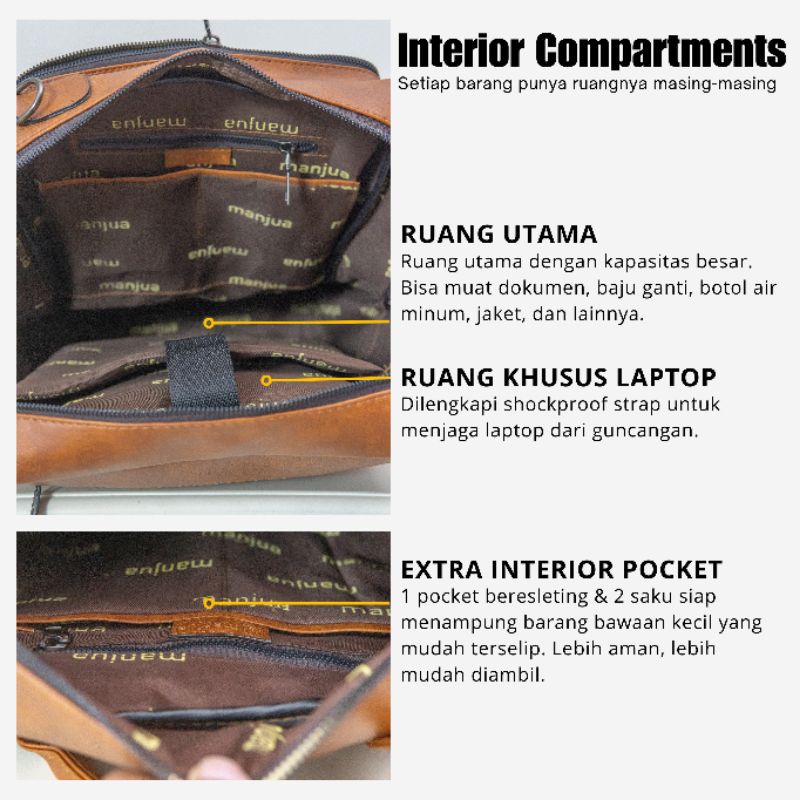 Severo Bag by Manjua. Tas kerja, tas kuliah, tas laptop, muat laptop upto 14 inch.