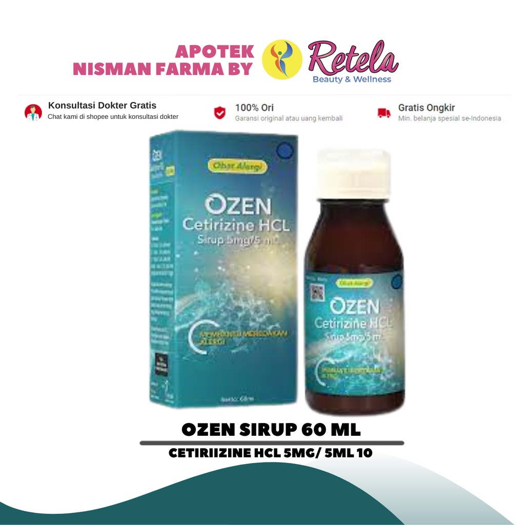 OZEN 5MG SYRUP 60ML  ( Cetirizine HCl ) / OBAT ALERGI / BIDURAN / GATAL