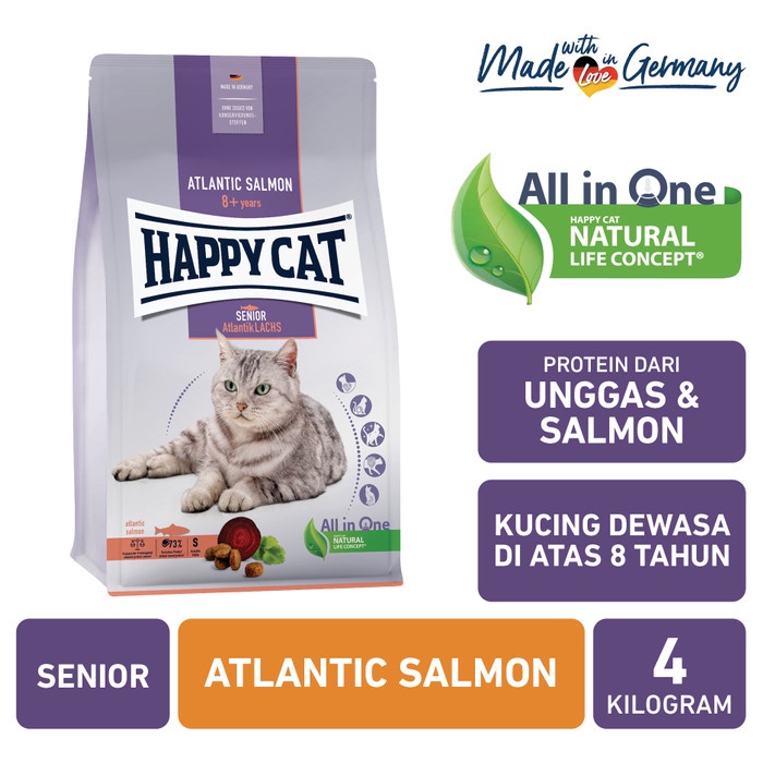 Happy Cat Makanan Kucing Senior Atlantic Salmon 4Kg +8Th